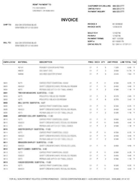 Aramark Invoice